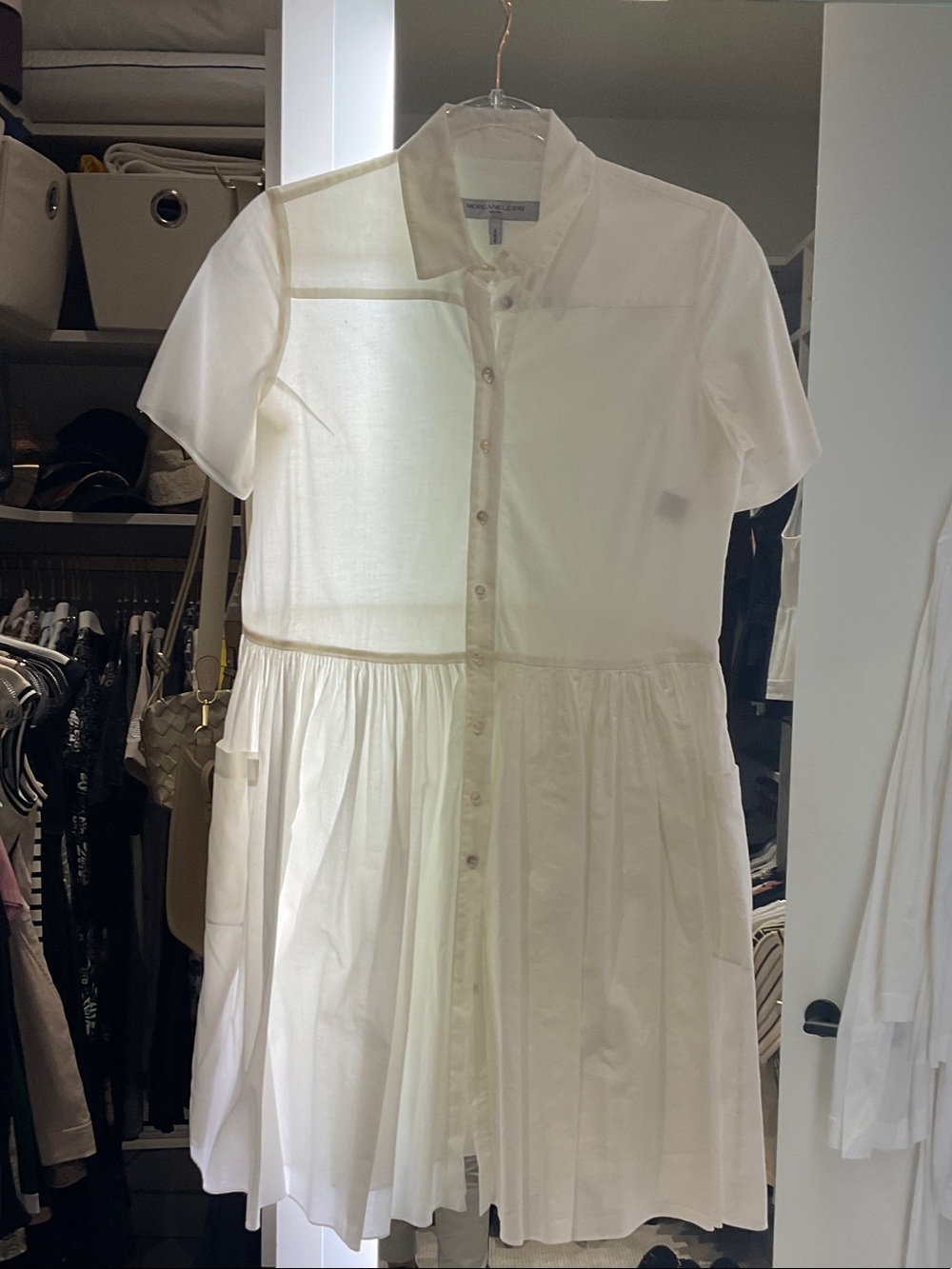Morgane Le Fay White Short-Sleeve Button-Front Mini Dress